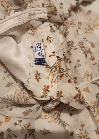 Kız Çocuk Bej Desenli Fırfırlı Elbise - Görsel 7