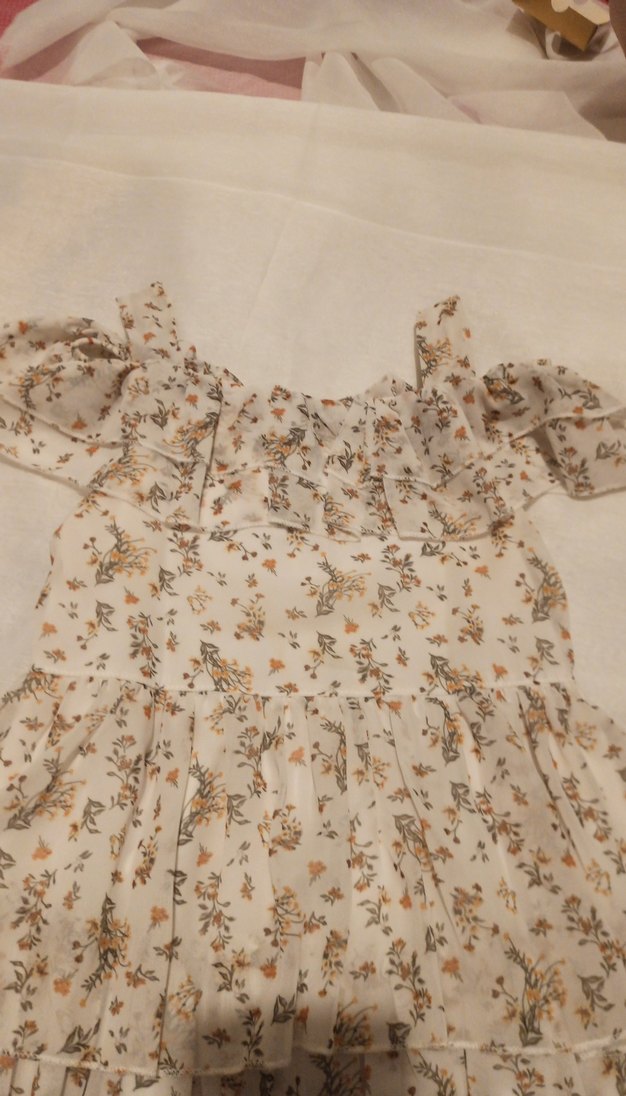 Kız Çocuk Bej Desenli Fırfırlı Elbise - Görsel 2