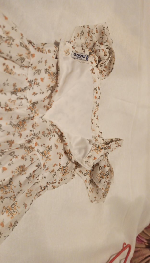 Kız Çocuk Bej Desenli Fırfırlı Elbise - Görsel 5