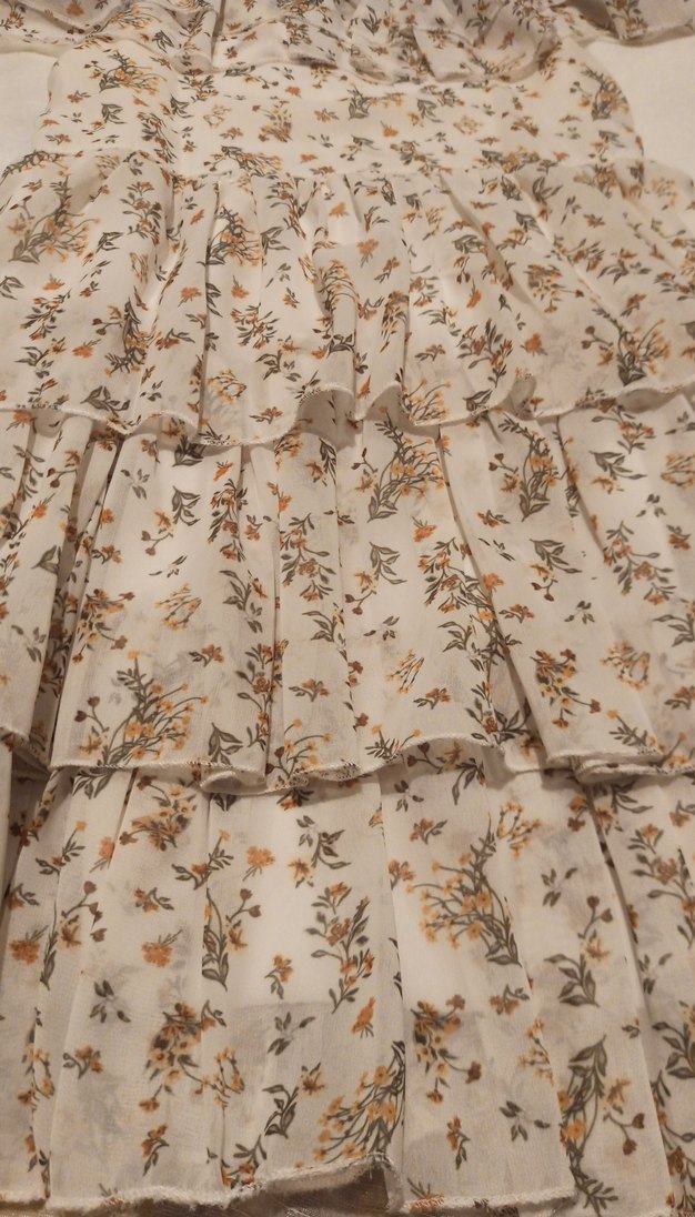 Kız Çocuk Bej Desenli Fırfırlı Elbise - Görsel 3