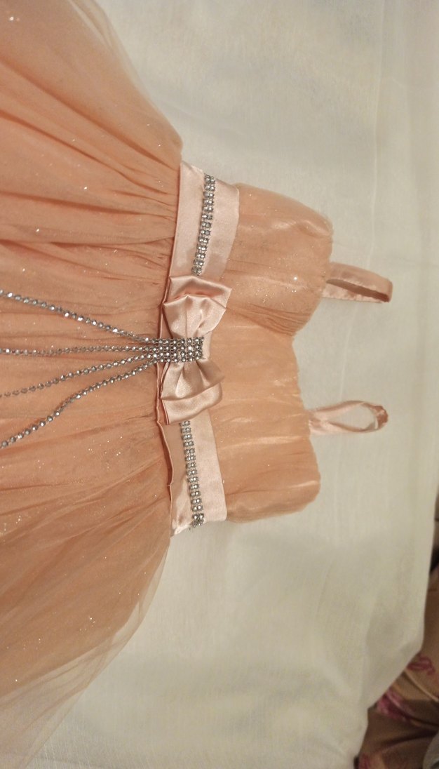 Kız Çocuk Bej Nakışlı Fırfırlı Elbise - Görsel 3