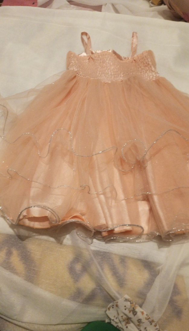 Kız Çocuk Bej Nakışlı Fırfırlı Elbise - Görsel 4