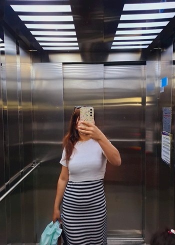 s Beden Beyaz ve mavi 2 adet Kadın Crop Top, Kısa Kollu, Minimalist