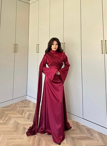 Diğer Bordo saten elbise