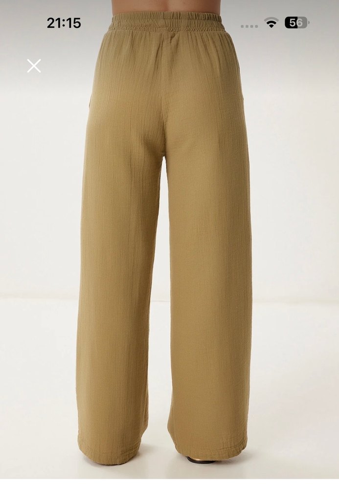 Bej Bol Kesim müslin Kadın Pantolon - Görsel 3
