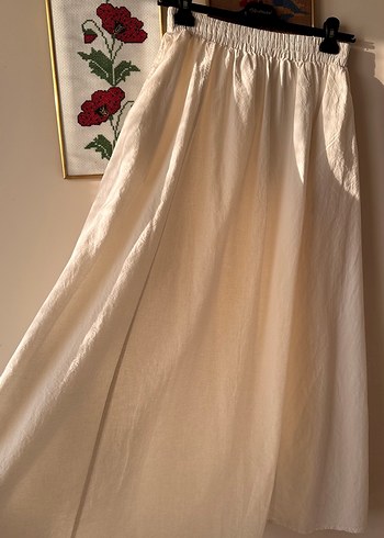 Ekru Uzun Keten Etek - Görsel 2