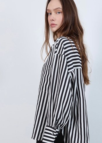 Perry etiketli siyah çizgili gömlek - Görsel 2