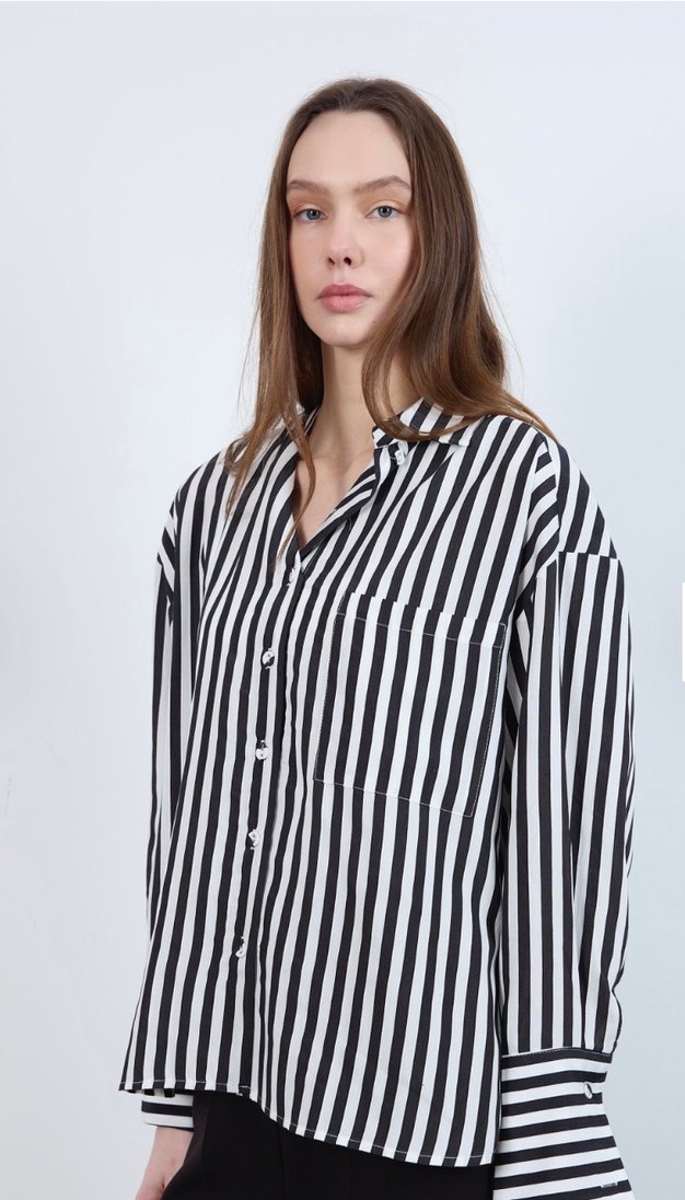 Perry etiketli siyah çizgili gömlek - Görsel 3