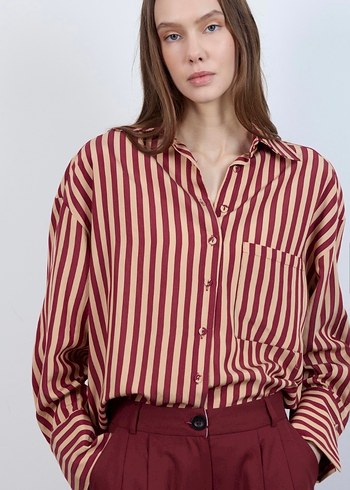 Perry etiketli bordo çizgili gömlek - Görsel 2