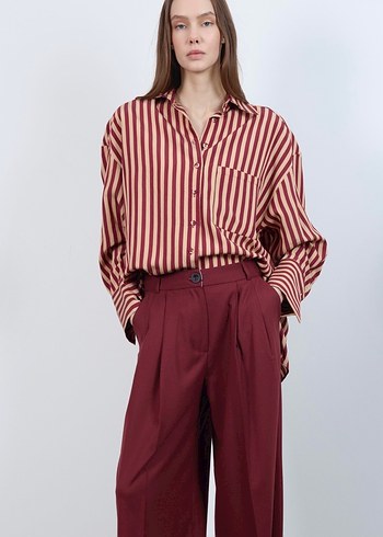 Perry etiketli bordo çizgili gömlek - Görsel 3