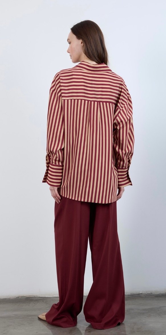 Perry etiketli bordo çizgili gömlek - Görsel 4