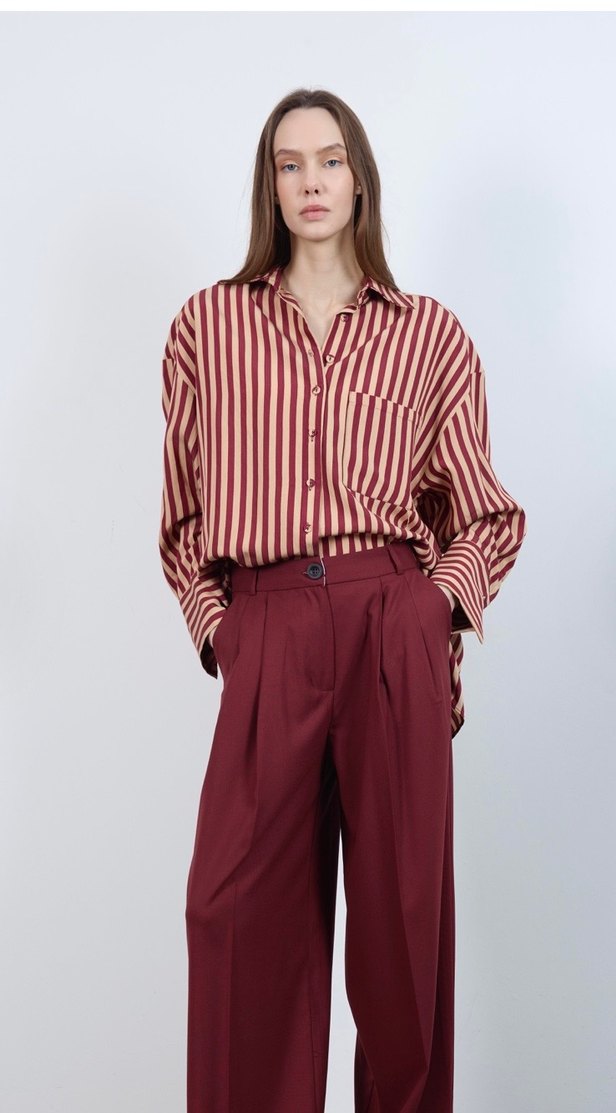Perry etiketli bordo çizgili gömlek - Görsel 3