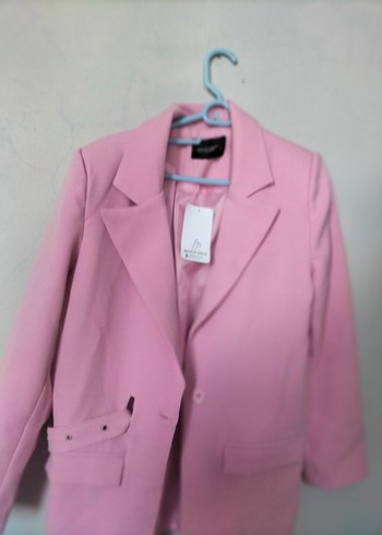 40 Beden Düğmeli Pembe Kadın Blazer Ceket