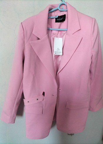 40 Beden pembe Renk Düğmeli Pembe Kadın Blazer Ceket
