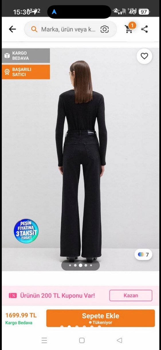 Kadın Siyah Midi Denim Pantolon - Görsel 2