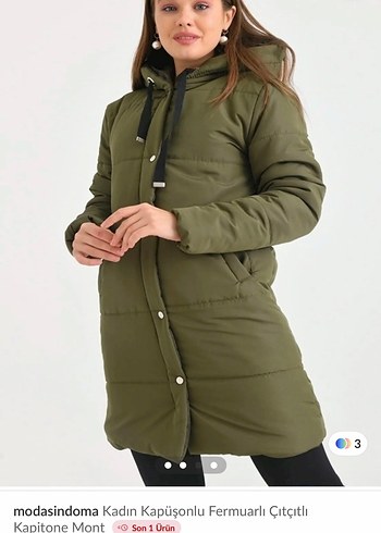 Kadın Kapüşonlu Kapitone Mont - Haki - Görsel 2