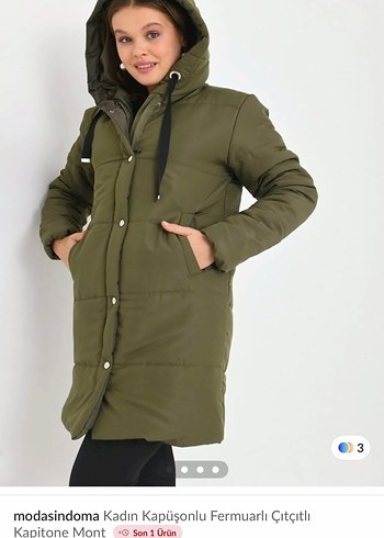 Kadın Kapüşonlu Kapitone Mont - Haki - Görsel 4