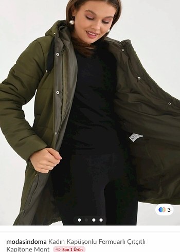 Kadın Kapüşonlu Kapitone Mont - Haki - Görsel 3