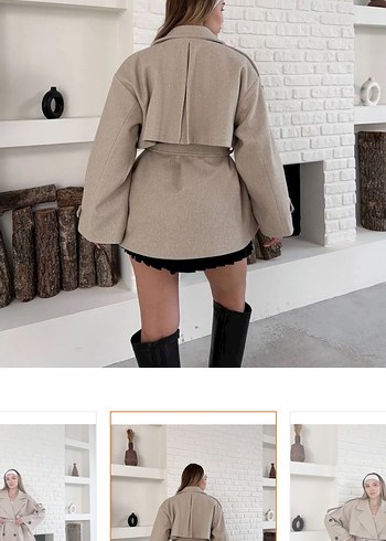 Bej Deri Kemerli orta boy kaban - Görsel 4