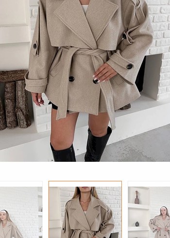 Bej Deri Kemerli orta boy kaban - Görsel 3