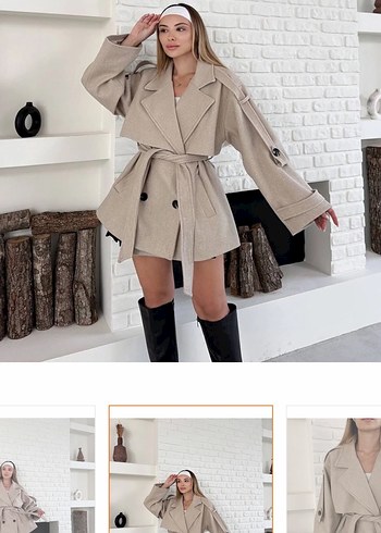 Bej Deri Kemerli orta boy kaban - Görsel 2