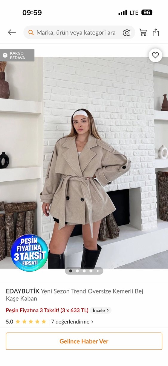 Bej Deri Kemerli orta boy kaban - Görsel 5