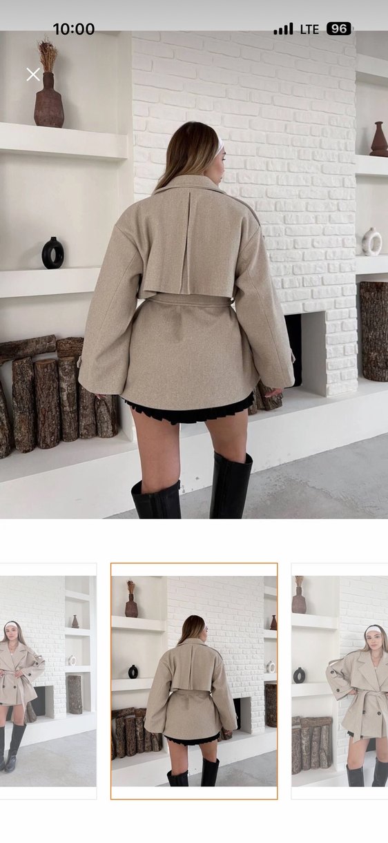 Bej Deri Kemerli orta boy kaban - Görsel 4