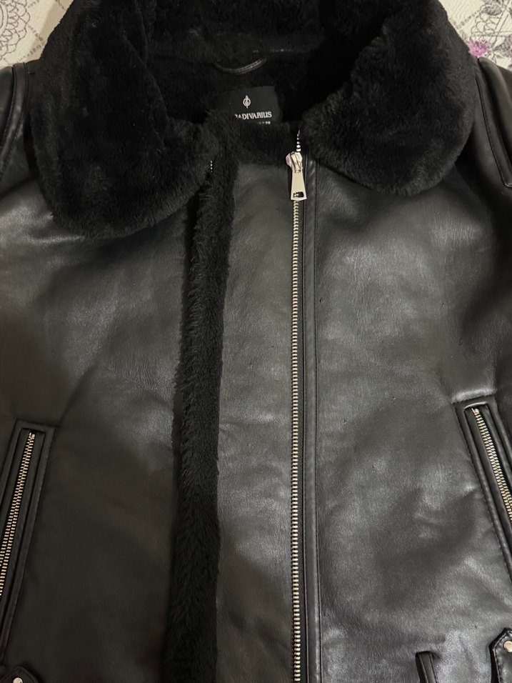 Kürk Detaylı Siyah Deri Kadın Biker Ceket - Görsel 5