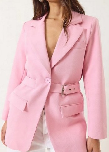 Pembe Kuşaklı Kadın Blazer Ceket