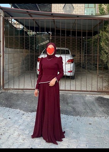 Bordo Drapeli Yüksek Yakalı Uzun Elbise 38-40 beden uyumlu