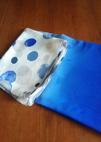 Mavi Parlak İpek Kadın Fular - Görsel 5