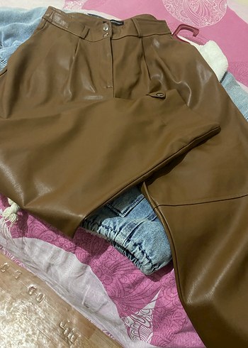 Kahverengi Deri Kadın pantolon - Görsel 5