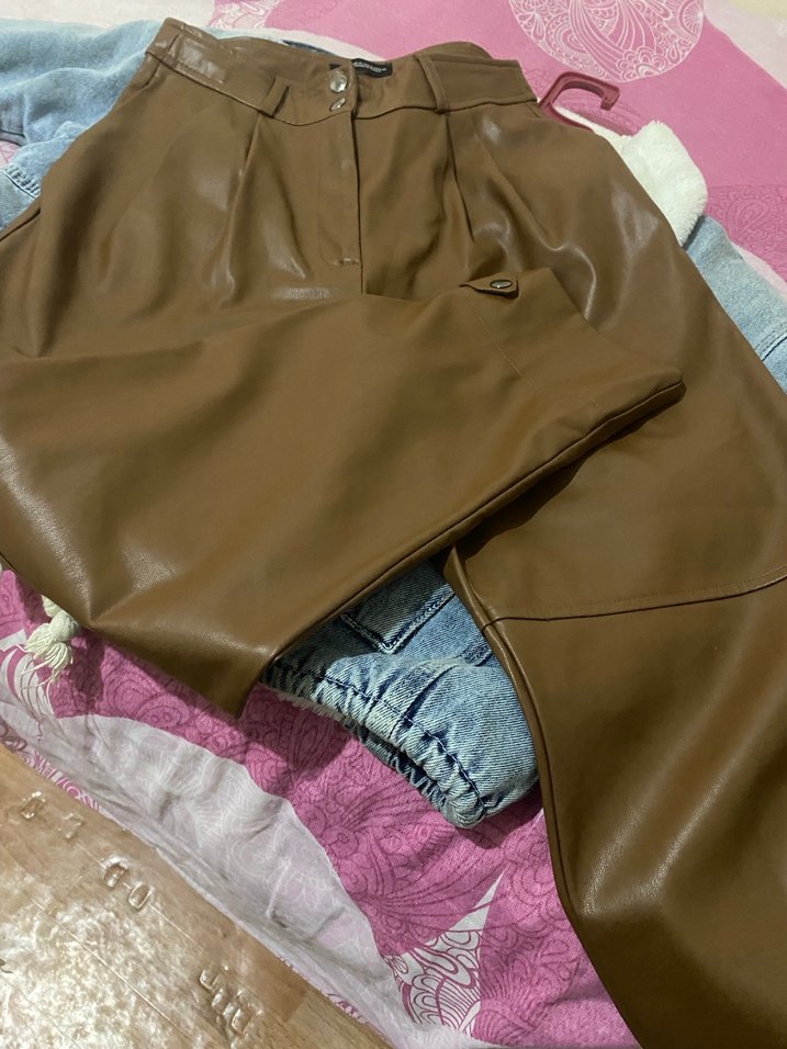 Kahverengi Deri Kadın pantolon - Görsel 5