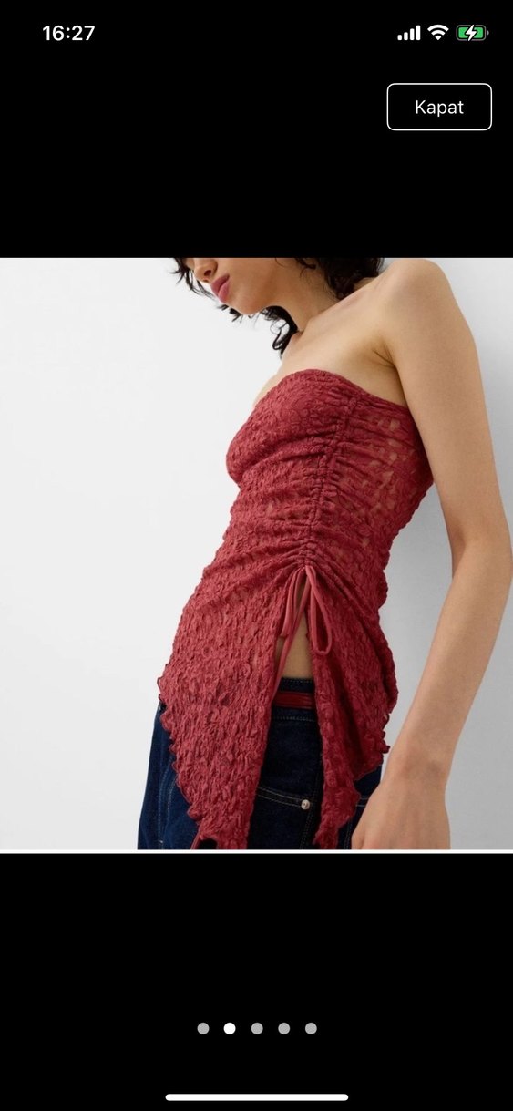 Bordo Drapeli Straplez Mini Bluz - Görsel 2