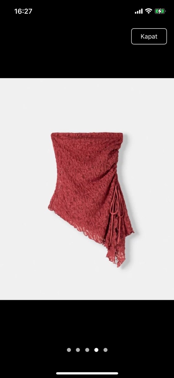 Bordo Drapeli Straplez Mini Bluz - Görsel 3