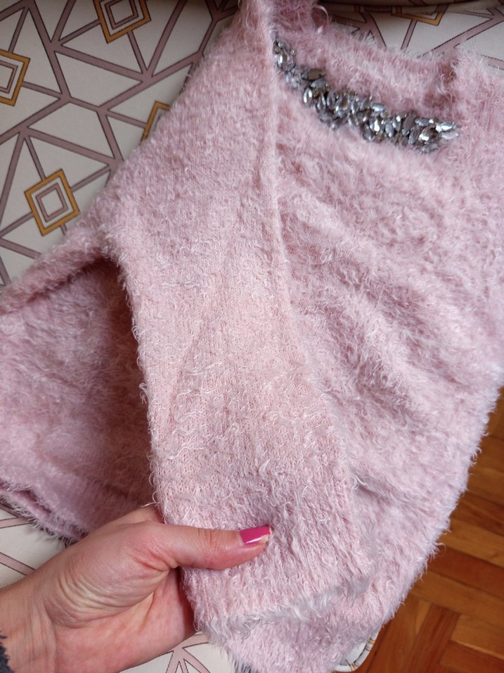 Dilvin Pullu Pembe Kadın Örgü kazak - Görsel 4