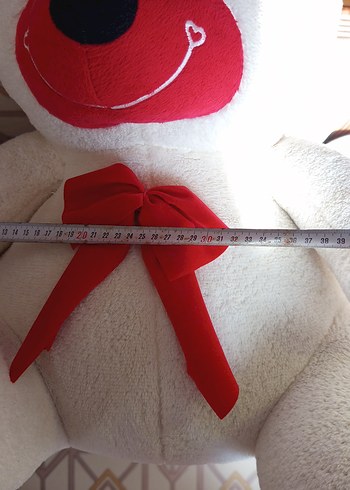 Büyük Beyaz Peluş Ayıcık Kırmızı Fiyonk Detaylı - Görsel 5