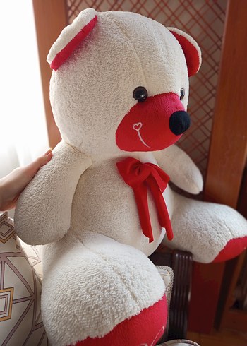 Büyük Beyaz Peluş Ayıcık Kırmızı Fiyonk Detaylı - Görsel 3