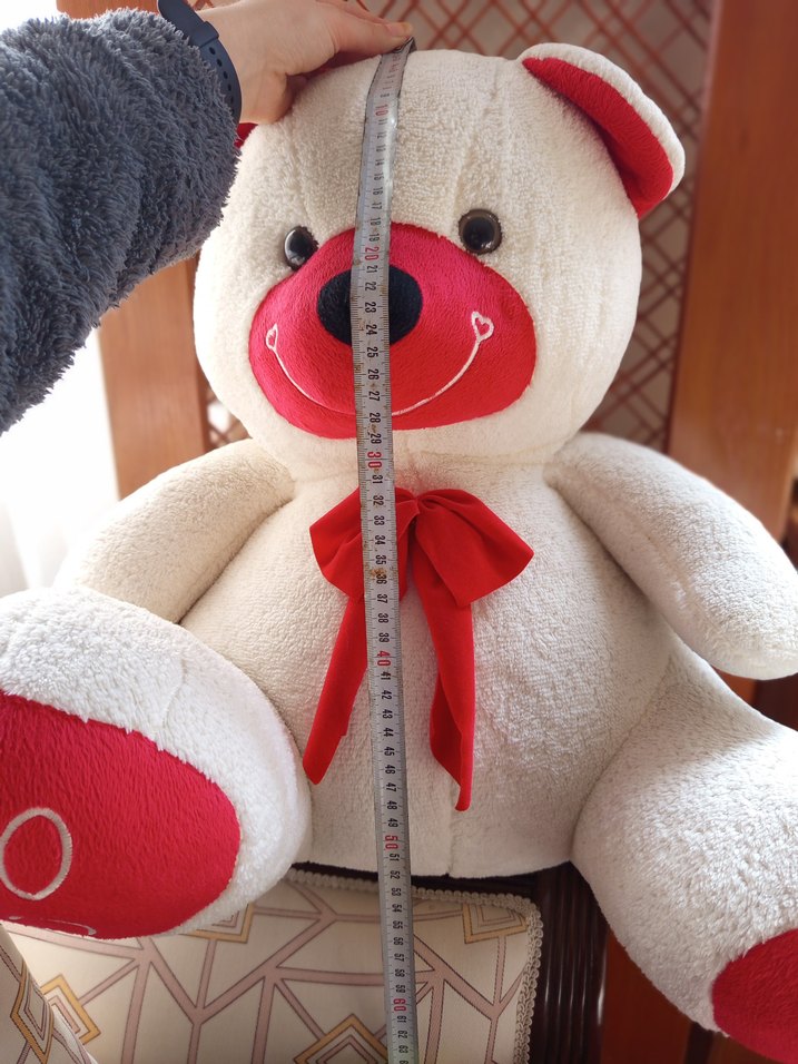 Büyük Beyaz Peluş Ayıcık Kırmızı Fiyonk Detaylı - Görsel 4