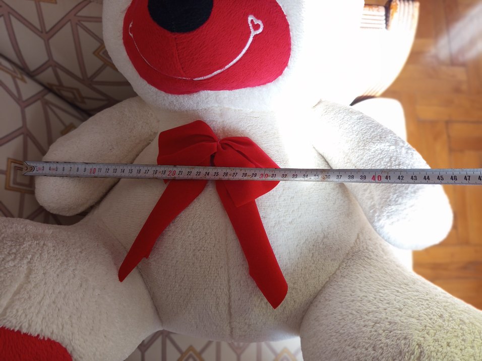 Büyük Beyaz Peluş Ayıcık Kırmızı Fiyonk Detaylı - Görsel 5