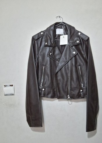 Bershka Kahverengi Kadın Deri Biker Ceket