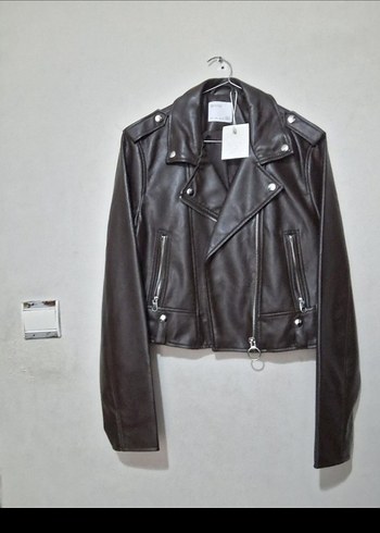 Bershka Kahverengi Biker Deri Kadın Ceket