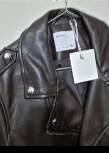 Bershka Bershka Kahverengi Biker Deri Kadın Ceket