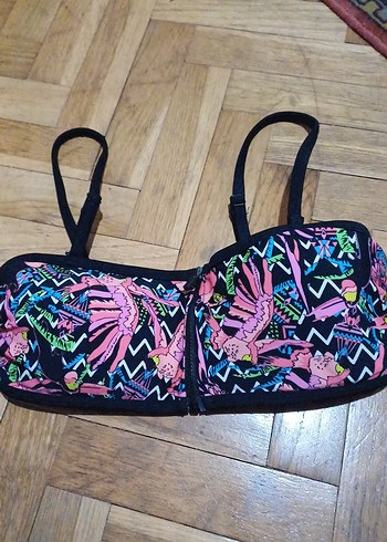Renkli Baskılı Fermuarlı Bikini Üstü