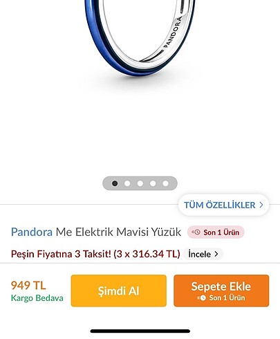 Beden mavi Renk Pandora Yüzük Seti