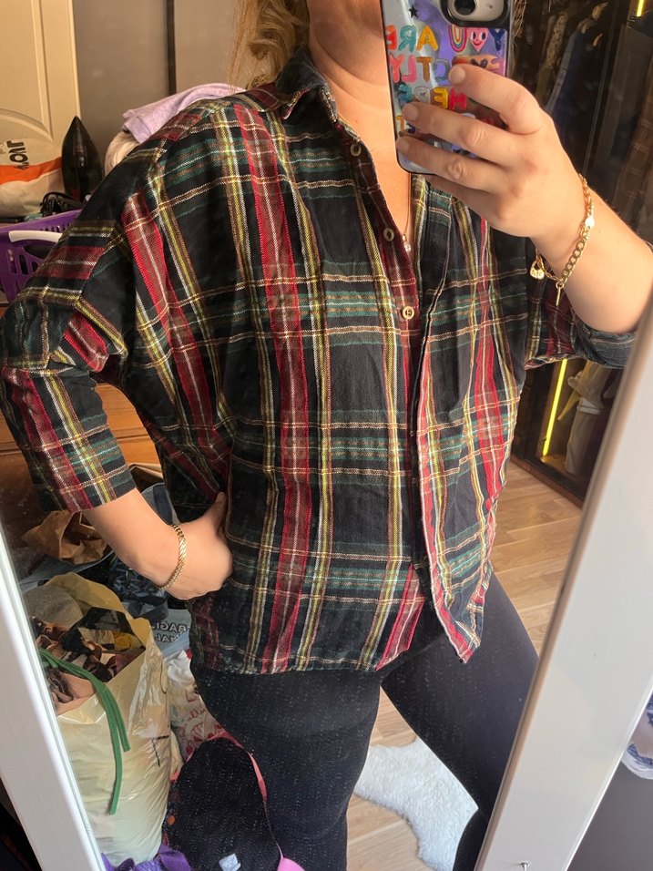 Kadın Çok Renkli Düğmeli Gömlek - Görsel 2