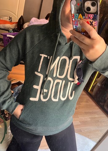 Kapüşonlu Fermuarlı Gri Sweatshirt - Görsel 2