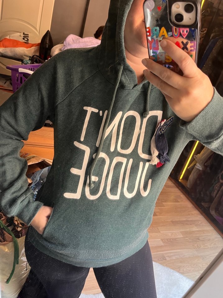 Kapüşonlu Fermuarlı Gri Sweatshirt - Görsel 2