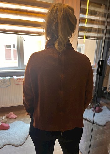 Kahverengi Boğazlı Örgü Kadın Kazak - Görsel 3