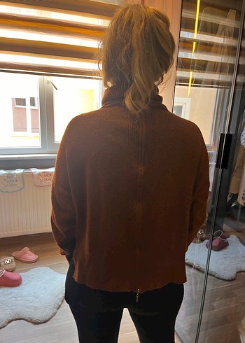 Kahverengi Boğazlı Örgü Kadın Kazak - Görsel 4